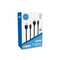 Laser MFi Lightning to USB-A Fast Charging 2m Cable Black 2 Pack