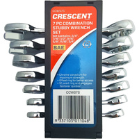 Crescent 7PC Stubby Spanner Wrench Set Imperial Sae 12 Point Ring End