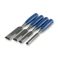 Duratool 4 Piece Heat Treated Blades with Plastic Blue Handle Wood Chisel Set