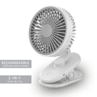 Sansai Portable USB Rechargeable Clip On Desktop Travel Desk orTable Fan White