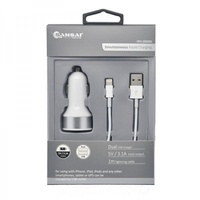 Sansai 2USB Port Car Charger 5V 3.1A with Lightning Connector Cable 1.2m
