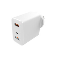 Klik SB-C Power Delivery Dual USB Wall Charger USB-C Port 65W-White