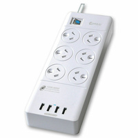 Sansai Power Board 6 Way Outlets 4 USB Charging Ports and Surge Protector