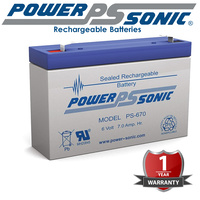 POWER SONIC PS670 6V 7Amp Sla Battery F1 Terminal Sealed Lead Acid