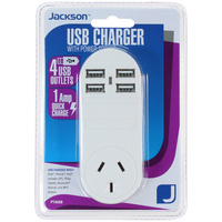Jackson 10A 2400V 5VDC 1A 4 Outlet USB Charger Power Outlet