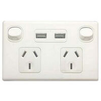  TESLA Double outlet Powerpoint with dual USB charger White