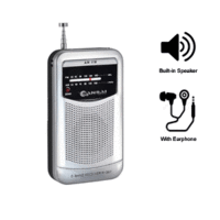 Sansai Portable Pocket AM FM Radio Built-in Speaker Stereo Earphone Plug 