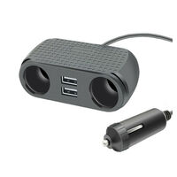Sansai 2 USB Port 5V 2.4A Twin 12VDC Socket Cigarette Car Charger Adapter 1.2m