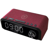 Laser Fabric Qi Wireless Charging Alarm Clock with Bluetooth Speaker - Red