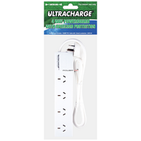 ULTRACHARGE 4 Way Surge Protected Powerboard 1m Cord Indoor Use Only