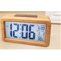 Timber Digital Table Clock with Alarm Temperature Snooze & Calendar Light Colour