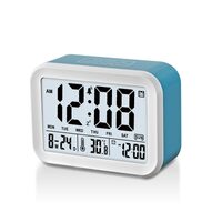 Portable Blue LCD Time Signal Talking Desk Clock with Snooze Alarm Temperature