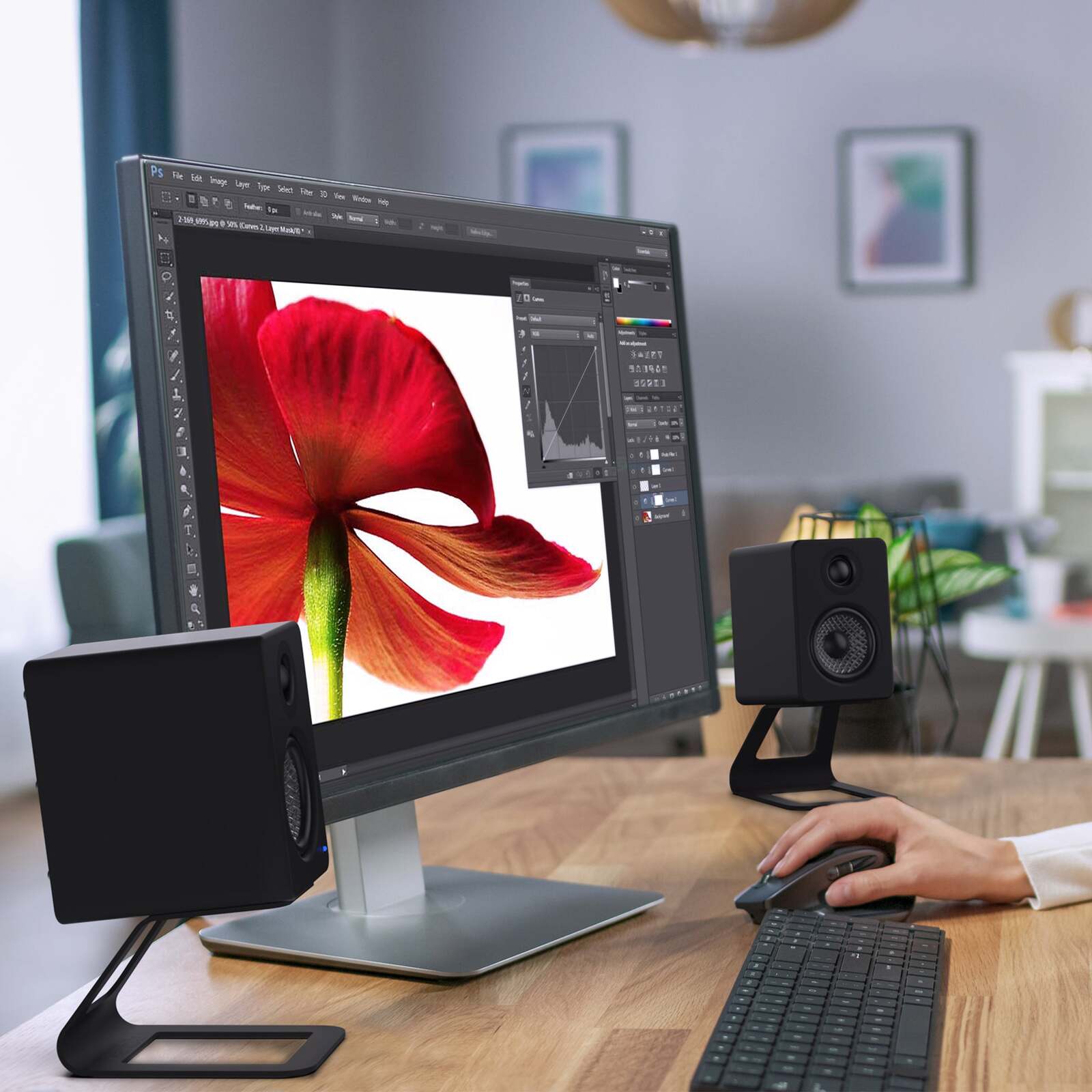 Kanto SE2 Elevated Desktop Speaker Stands for Small Speakers Pair, Black