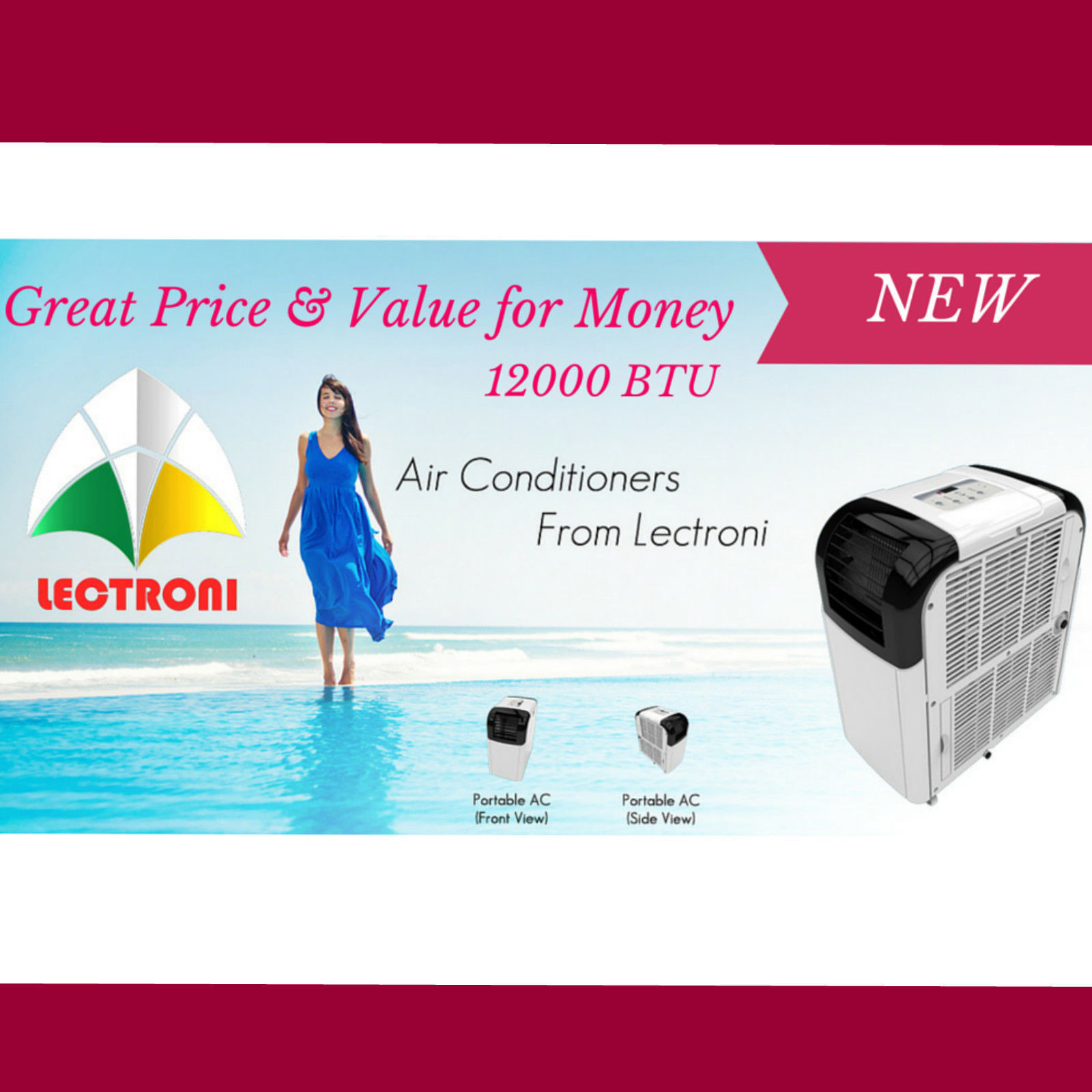 Lectroni Portable Air Conditioner New 3.5KW 220 240V 12000 BTU Portable