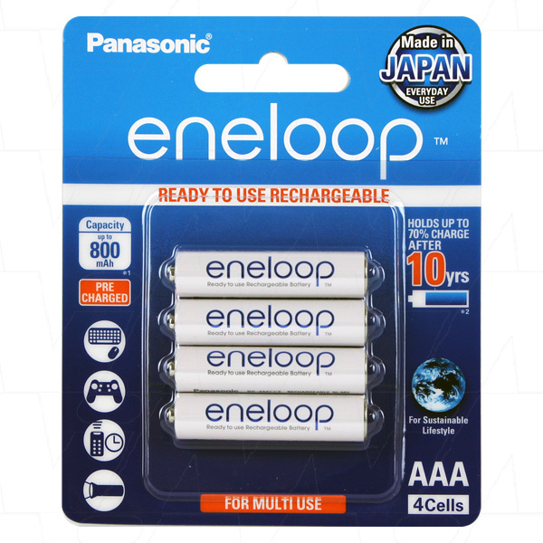 10 Pack Panasonic Eneloop AAA 4th generation 800mAh, Min. 750mAh NiMH  Pre-Charged Rechargeable Batteries + Free Battery Holder 