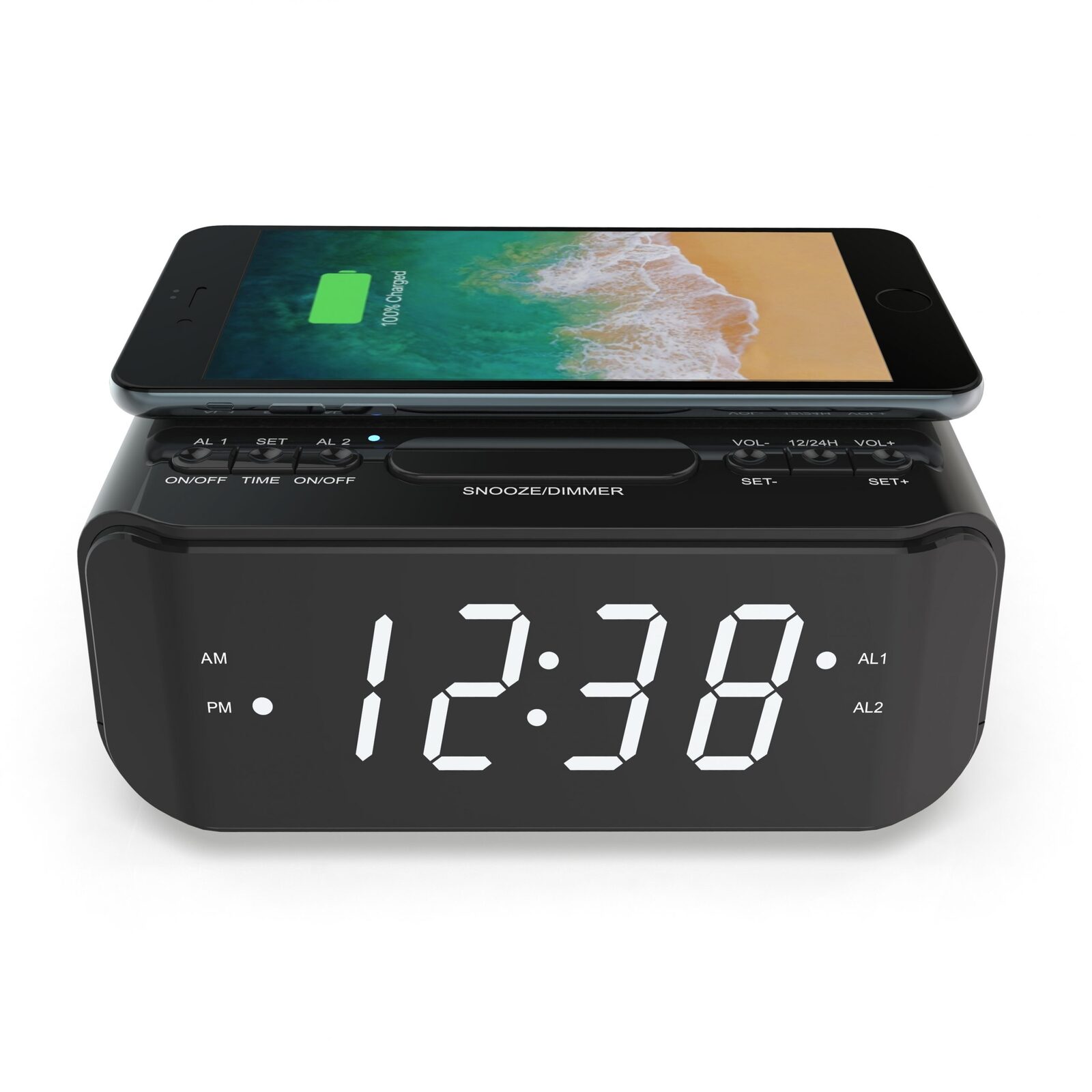 Lenoxx Wireless Charging 2in1 Alarm Clock Radio 10W QuickCharging Power