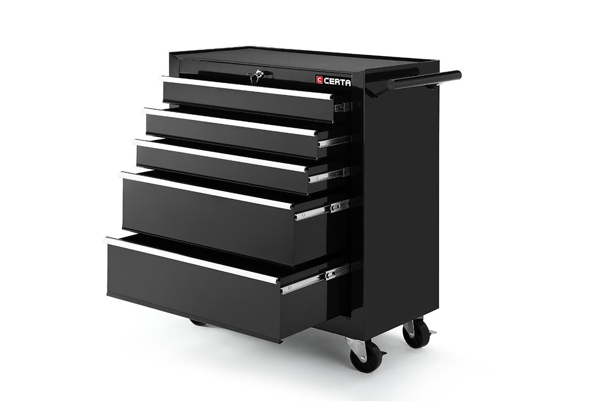 Certa Tool Box Storage Trolley 5 Drawer Chest (Black)