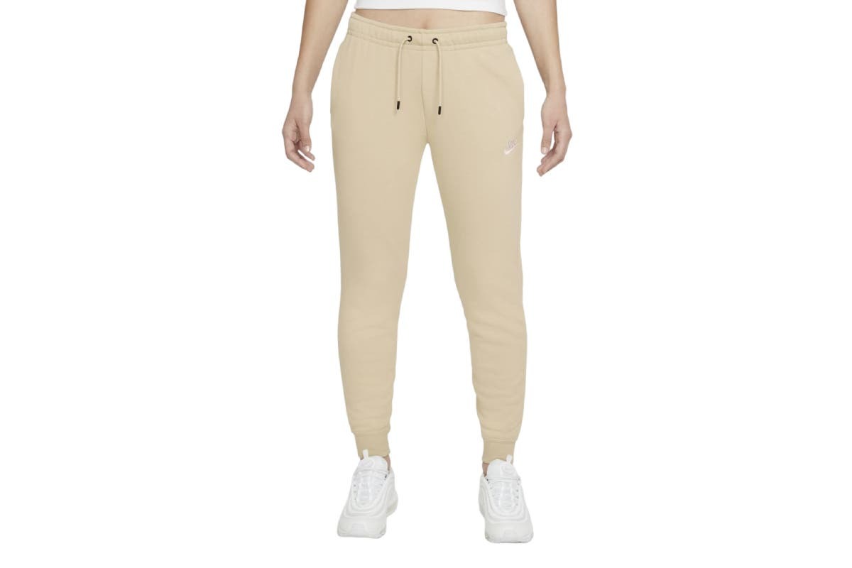 Nike Women's Sportswear Essential Fleece Mid Rise Pants (Rattan/White, Size  L)