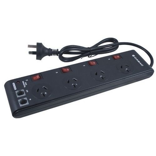 Cabac RJ111RJ45 4 Individual Switch & 4 Wide Sockets Power Board Black CABAC