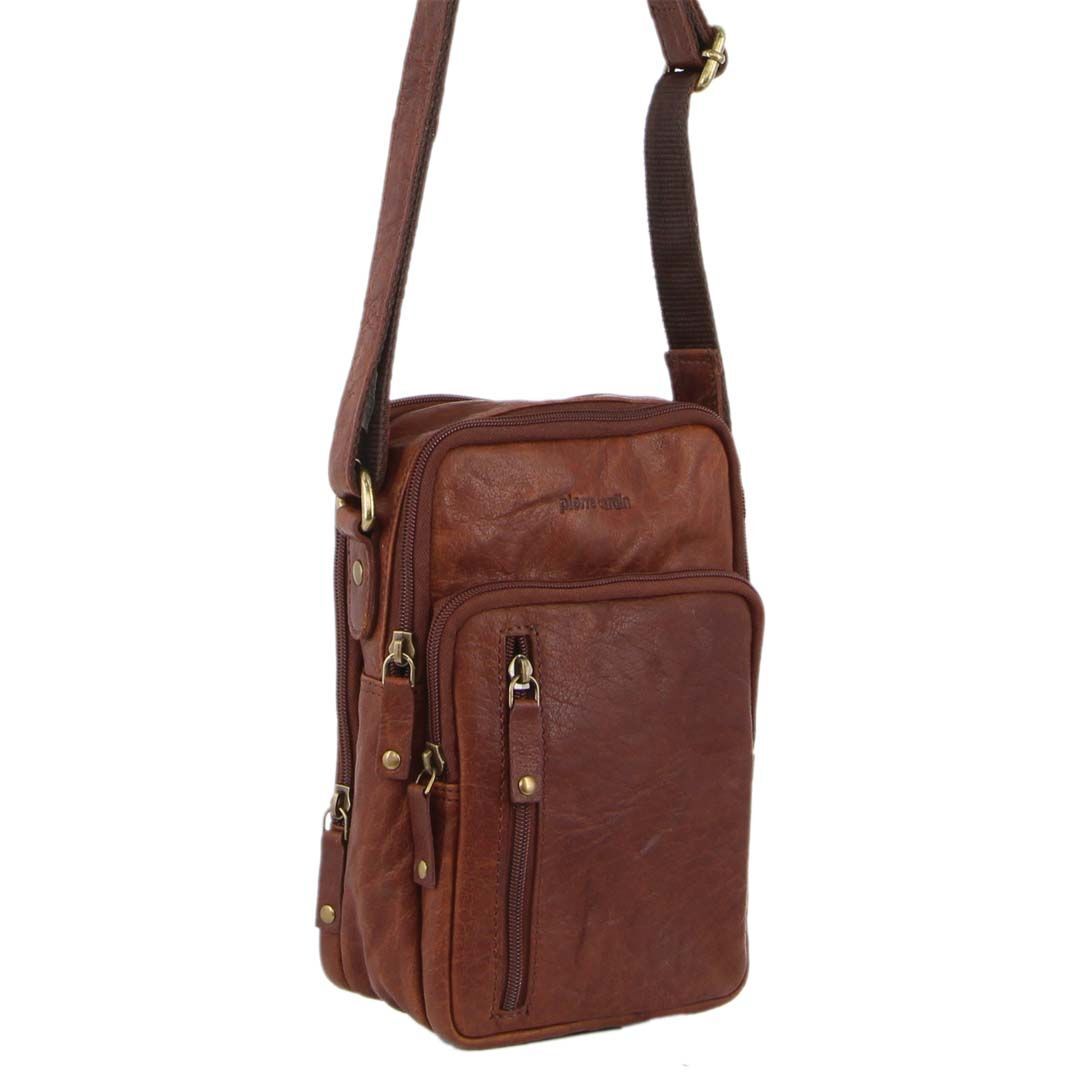 PIERRE CARDIN IPad Cross Body Bag Chestnut Rustic Leather