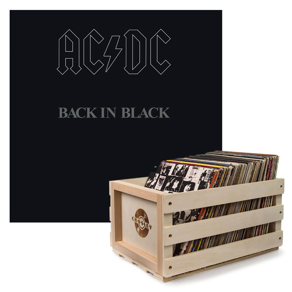 Crosley Record Storage Crate AC/DC Back In Black Vinyl Album Bundle ...