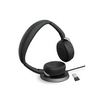 Jabra Evolve2 65 Flex MS Stereo Bluetooth Headset, Link380a USB-A Dongle & Wireless Charging Stand Foldable Design, 2Yr Warranty, 30m Wireless Range