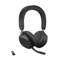 Jabra Evolve2 75 USB-C Link380a UC Stereo Black, 8-Mic Technology, 36 Hours Battery & Fast Charge, Dual-Foam Tech, Discreet Hide-Away Boom Arm