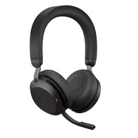 Jabra Evolve2 75 USB-A Link380a MS Stereo Black, 8-Mic Technology, 36 Hours Battery & Fast Charge, Dual-Foam Tech, Discreet Hide-Away Boom Arm