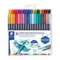Staedtler MarsGraphic Double-Ended Watercolour Brush Pens - Box of 36 - Assorted Colours