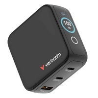 Verbatim Mini GaN Charger 100W with Display  Compact 3-port wall charger with USB-C® Power Delivery and Quick Charge 3.0