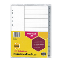 Marbig Indices & Dividers 1-12 Tab Pp A4 Grey