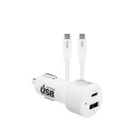 3sixT Car Charger 27W USB-C PD + USB-C/C Cable 1m - White