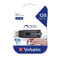 Verbatim Store'n'Go V3 USB 3.2 SuperSpeed Drive 128GB - Backup Storage, Grey, Windows, Mac, Linux Compatible.