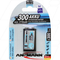 Ansmann 9V E Type 300mAh NiMH Low Self Discharge Blistercard of 1