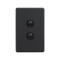 X6 Black Matte Double Vertical Light Switch 16A Flush Clip-On Cover 2 Way