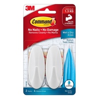 Command 17081WD Medium Wet Area Towel Hooks 2-Pack - Box of 6
