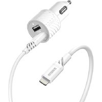 OtterBox 24W Dual Port Car Charger with Lightning to USB-A Cable (1M) - White (78-52698), 2xUSB-A(12W),180Mbps Data Transfer, 2 Years Warranty