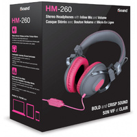 iSound HM-260 Wired Stereo Headphone Pink Inline Mic 6 foot Cable 40mm Drivers