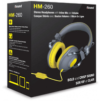 iSound HM-260 Wired Stainless Steel Headphone Yellow 40mm Drivers 6 Foot Cable 