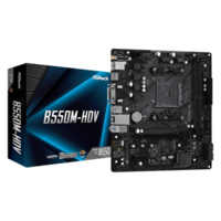 ASRock AMD B550; 2 DDR4 DIMM; 1 PCIe 4.0 x16, 1 PCIe 3.0 x1; 4 SATA3, 1 Hyper M.2 (PCIe Gen4 x4 & SATA3); 6 USB 3.2 Gen1; Graphics: HDMI, DVI-D, D-Sub