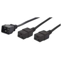 Prolink IEC C19 AC Power Cord with Socket to 2x Splitter Plugs Black