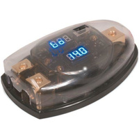 0 AWG Cable Splitter With Meter perspex cover Screw mount base black Blue LED digital meter
