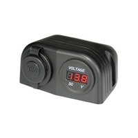 AERPRO 12VDC 24VDC Input Surface Mount Accessory Socket and LED Voltmeter