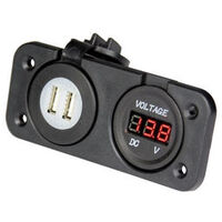 12 24V DC Input Panel Mount USB Socket LED Voltmeter