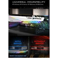 Antec HGPU Bracket Dagger White ARGB - PCI Slot mount. 5 holes. Horizontal GPU 170-270mm. universal case support,Tool-Less. Adjustable Support column.