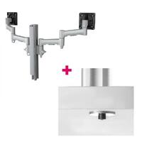 Atdec AWMS-2-4640 Dual Monitor Swing Arms on 400mm Post / 12kg (26.5lb) Flat Screens, 10kg (22lb) Curved Screens + Bolt-Through Desk Fixing, Silver