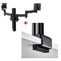 Atdec AWMS-2-4640 Dual Monitor Swing Arms on 400mm Post / 12kg (26.5lb) Flat Screens, 10kg (22lb) Curved Screens + C Clamp Desk Fixing, Black