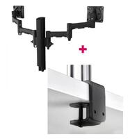 Atdec AWMS-2-4640 Dual Monitor Swing Arms on 400mm Post / 12kg (26.5lb) Flat Screens, 10kg (22lb) Curved Screens + F Clamp Desk Fixing, Black