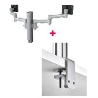 Atdec AWMS-2-4640 Dual Monitor Swing Arms on 400mm Post / 12kg (26.5lb) Flat Screens, 10kg (22lb) Curved Screens + F Clamp Desk Fixing, Silver