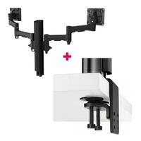 Atdec AWMS-2-4640 Dual Monitor Swing Arms on 400mm Post / 12kg (26.5lb) Flat Screen, 10kg (22lb) Curved Screen + Heavy-Duty FClamp Desk Fixing, Black